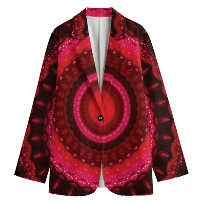 Red Kaleidoscope Print Women's Cotton Blazer