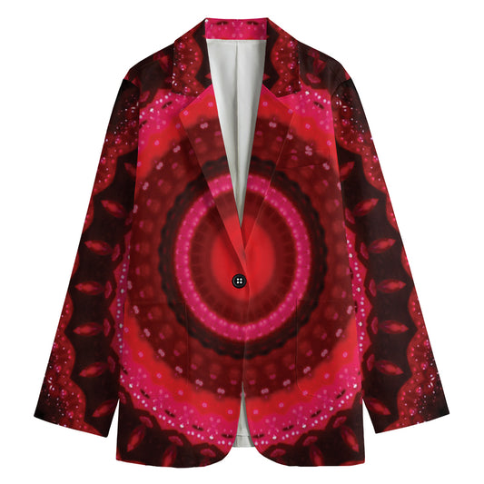Red Kaleidoscope Print Women's Cotton Blazer