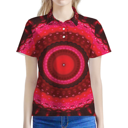 Red Kaleidoscope Print Women's Polo Shirt