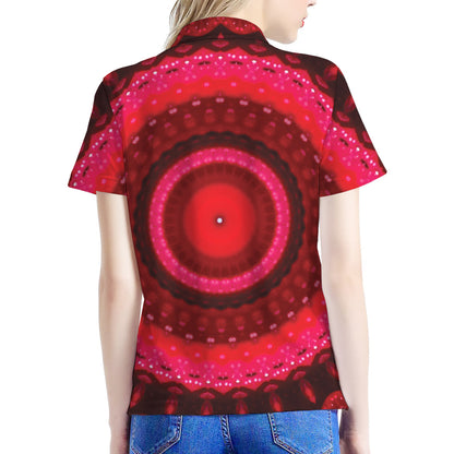 Red Kaleidoscope Print Women's Polo Shirt