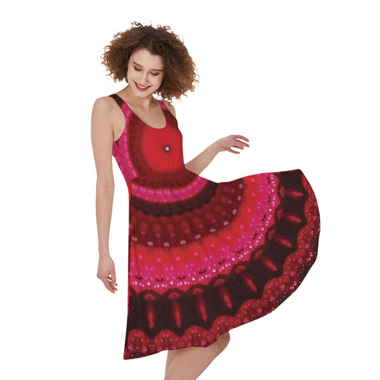 Red Kaleidoscope Print Women's Sleeveless Dress