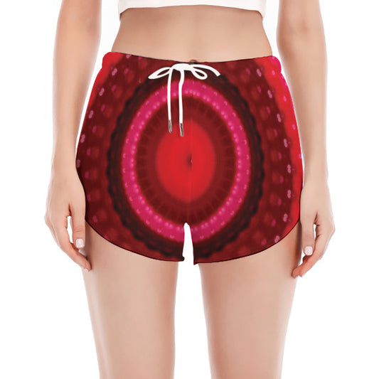 Red Kaleidoscope Print Women's Split Running Shorts