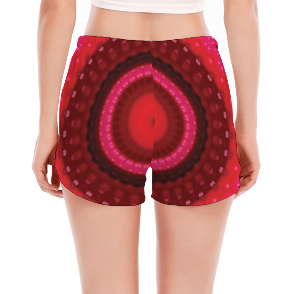 Red Kaleidoscope Print Women's Split Running Shorts