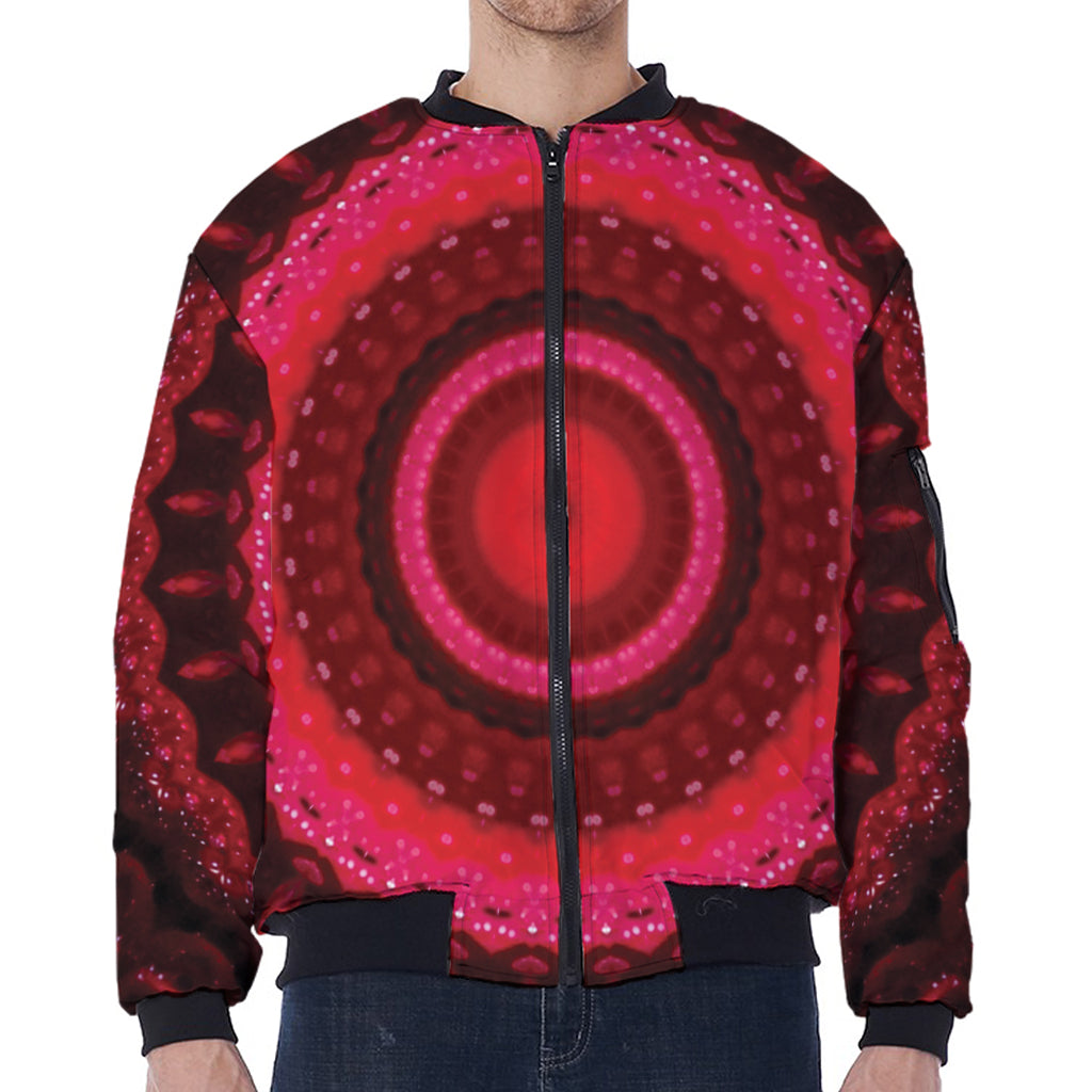 Red Kaleidoscope Print Zip Sleeve Bomber Jacket