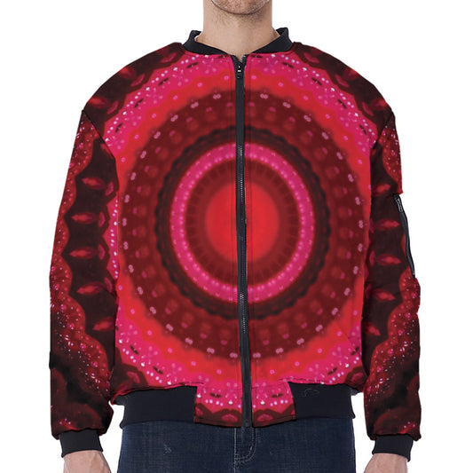 Red Kaleidoscope Print Zip Sleeve Bomber Jacket