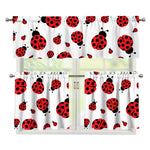 Red Ladybug Pattern Print 3 Piece Kitchen Curtains