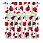 Red Ladybug Pattern Print 3 Piece Kitchen Curtains