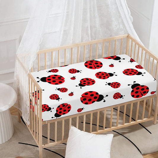 Red Ladybug Pattern Print Baby Crib Sheet