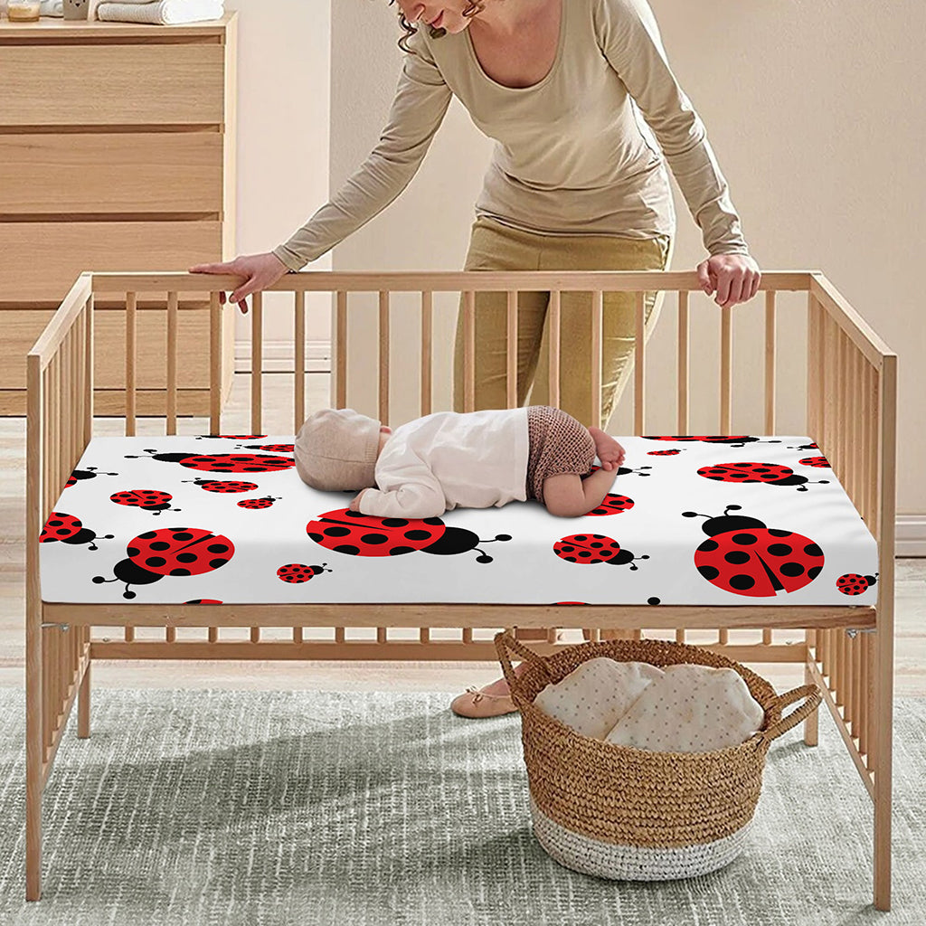 Red Ladybug Pattern Print Baby Crib Sheet