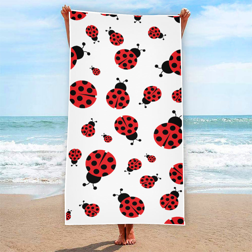 Red Ladybug Pattern Print Beach Towel