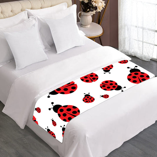 Red Ladybug Pattern Print Bed Runner
