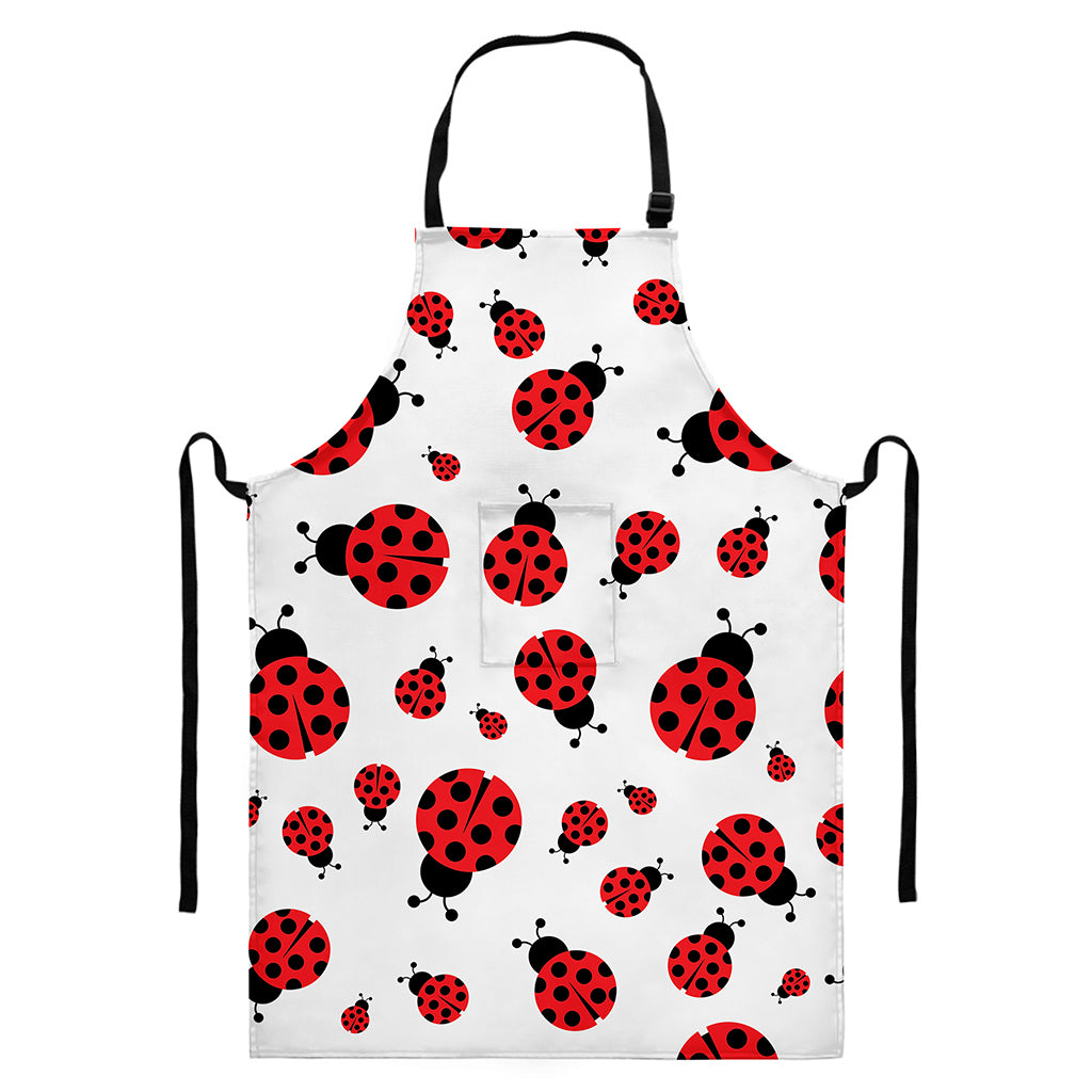 Red Ladybug Pattern Print Bib Apron With Pocket