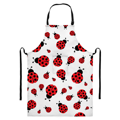 Red Ladybug Pattern Print Bib Apron With Pocket
