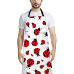 Red Ladybug Pattern Print Bib Apron With Pocket