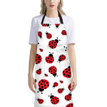 Red Ladybug Pattern Print Bib Apron With Pocket
