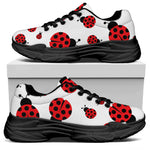 Red Ladybug Pattern Print Black Chunky Shoes
