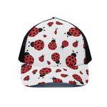 Red Ladybug Pattern Print Black Mesh Trucker Cap