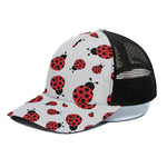 Red Ladybug Pattern Print Black Mesh Trucker Cap