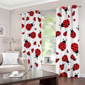 Red Ladybug Pattern Print Dimout Grommet Curtains