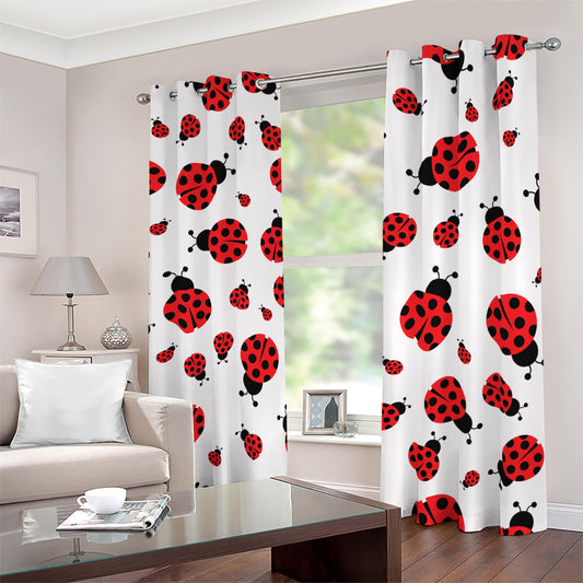 Red Ladybug Pattern Print Blackout Grommet Curtains