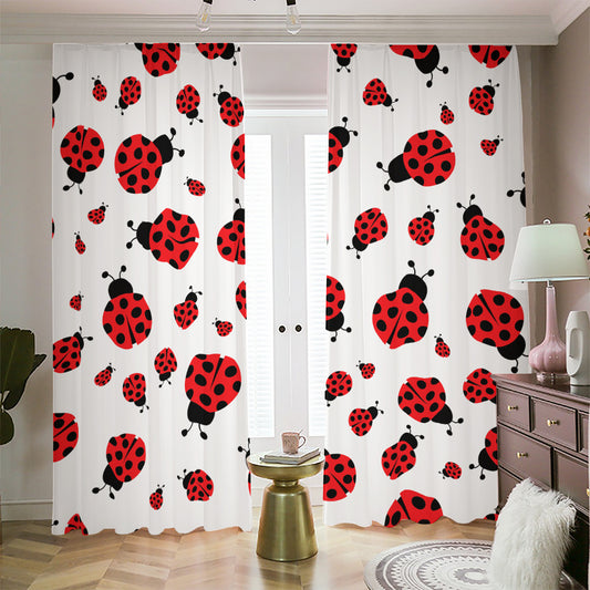 Red Ladybug Pattern Print Blackout Pencil Pleat Curtains