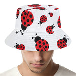 Red Ladybug Pattern Print Bucket Hat