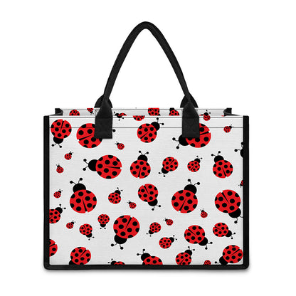 Red Ladybug Pattern Print Canvas Tote Bag