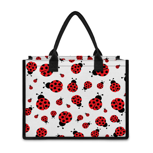 Red Ladybug Pattern Print Canvas Tote Bag