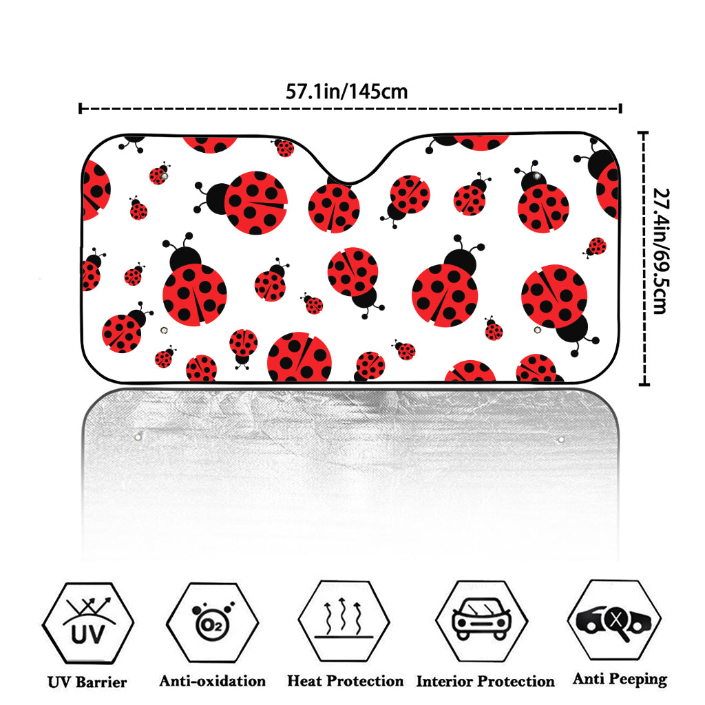 Red Ladybug Pattern Print Car Windshield Sun Shade