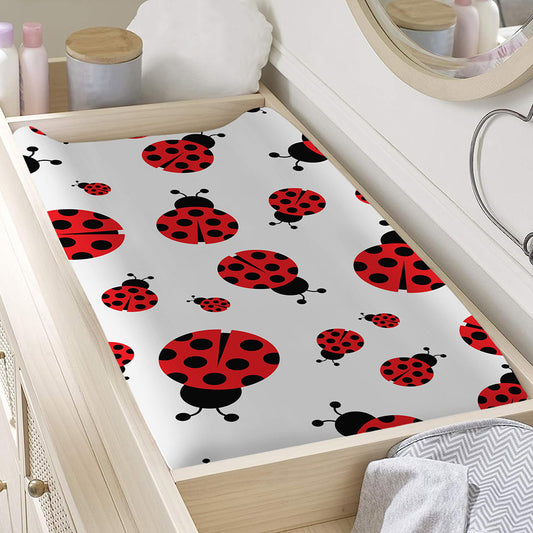Red Ladybug Pattern Print Changing Pad Cover