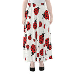 Red Ladybug Pattern Print Chiffon Maxi Skirt