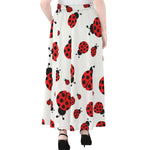 Red Ladybug Pattern Print Chiffon Maxi Skirt