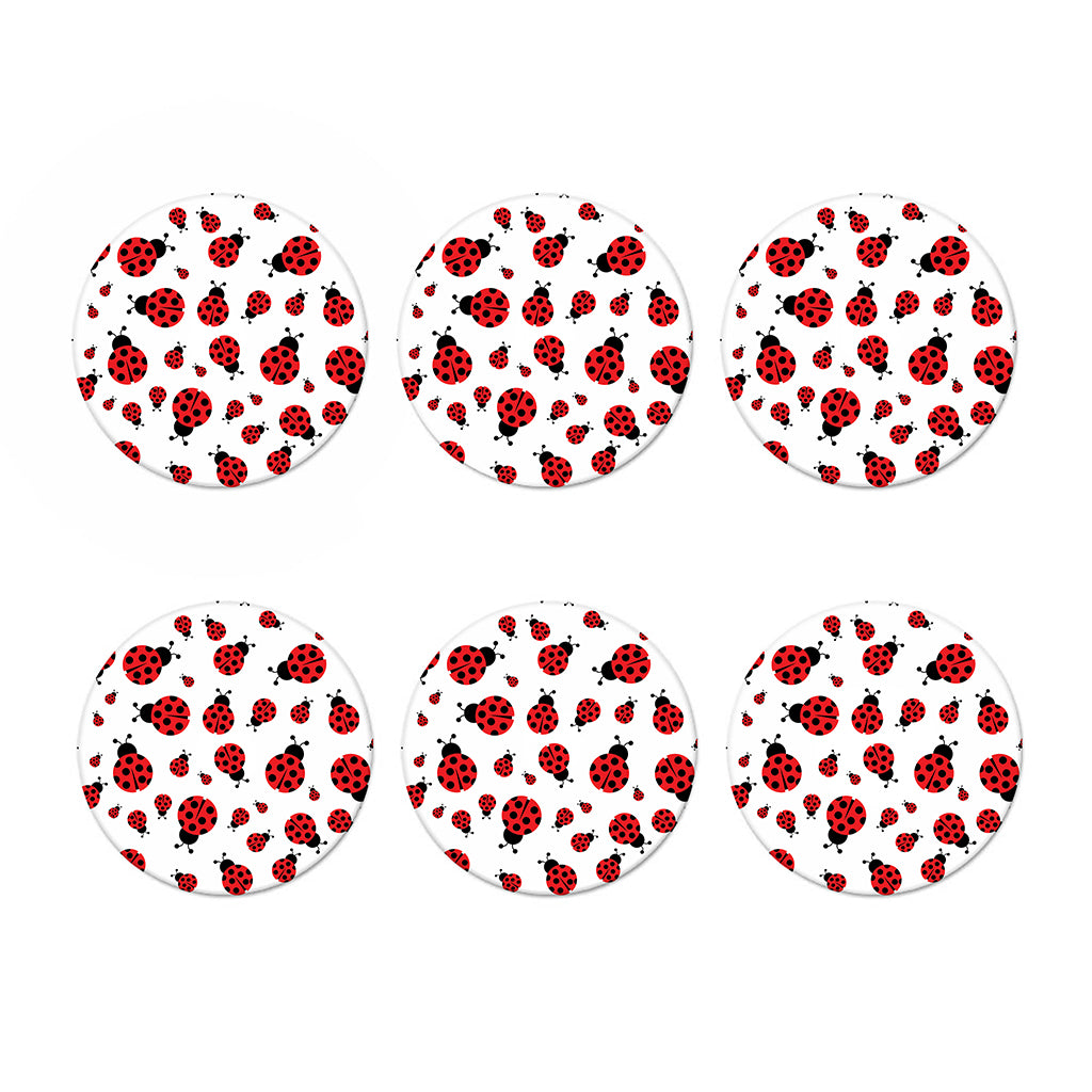 Red Ladybug Pattern Print Coaster Set