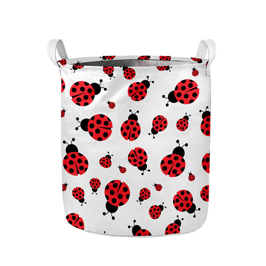 Red Ladybug Pattern Print Collapsible Laundry Basket
