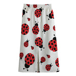Red Ladybug Pattern Print Cotton Front Slit Maxi Skirt