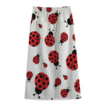 Red Ladybug Pattern Print Cotton Front Slit Maxi Skirt