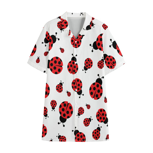 Red Ladybug Pattern Print Cotton Hawaiian Shirt