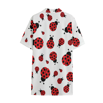 Red Ladybug Pattern Print Cotton Hawaiian Shirt