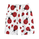 Red Ladybug Pattern Print Cotton Shorts