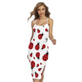 Red Ladybug Pattern Print Cross Back Cami Dress