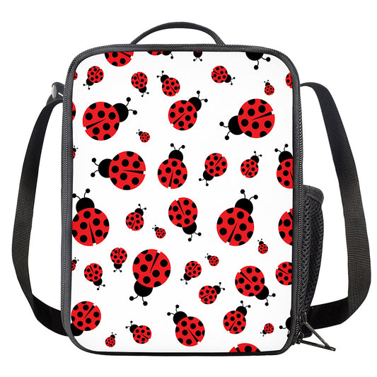 Red Ladybug Pattern Print Crossbody Lunch Bag