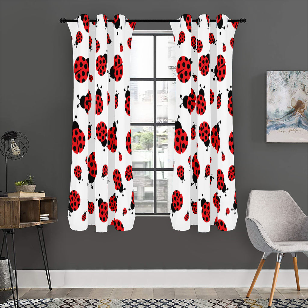 Red Ladybug Pattern Print Curtain