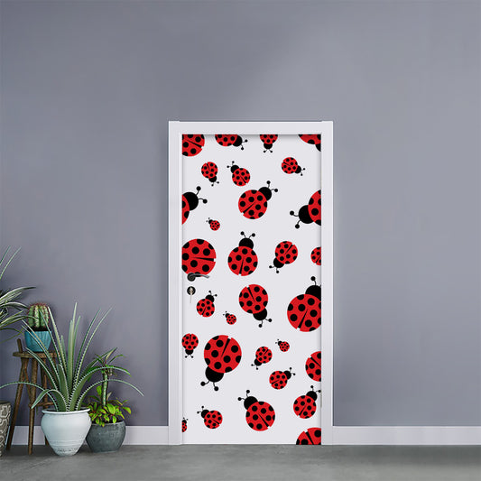 Red Ladybug Pattern Print Door Sticker