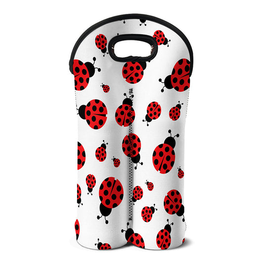 Red Ladybug Pattern Print Double Neoprene Wine Tote