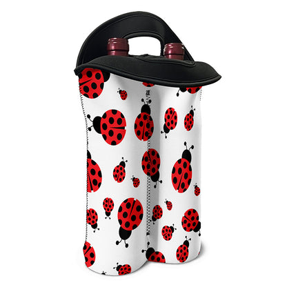 Red Ladybug Pattern Print Double Neoprene Wine Tote