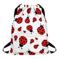 Red Ladybug Pattern Print Drawstring Backpack