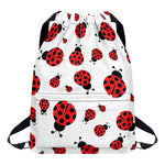 Red Ladybug Pattern Print Drawstring Backpack