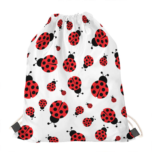 Red Ladybug Pattern Print Drawstring Bag