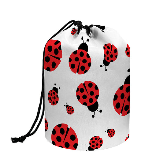 Red Ladybug Pattern Print Drawstring Makeup Bag