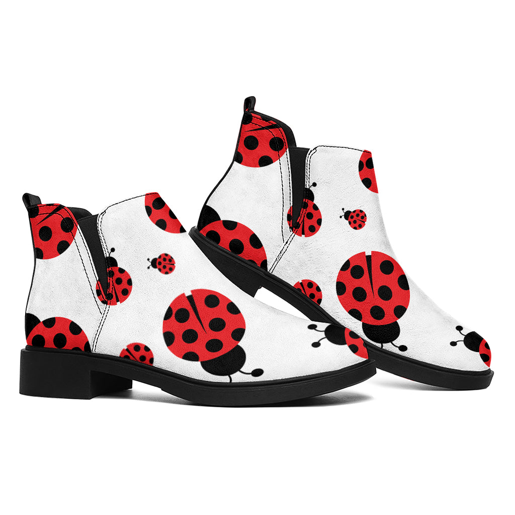 Red Ladybug Pattern Print Flat Ankle Boots